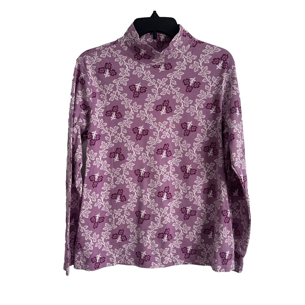 Lands' End Purple Floral Mock Neck Shirt Relaxed Size Medium 10-12